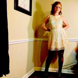 Altar’d State A-line cream and white dress with embroidered tulle detail